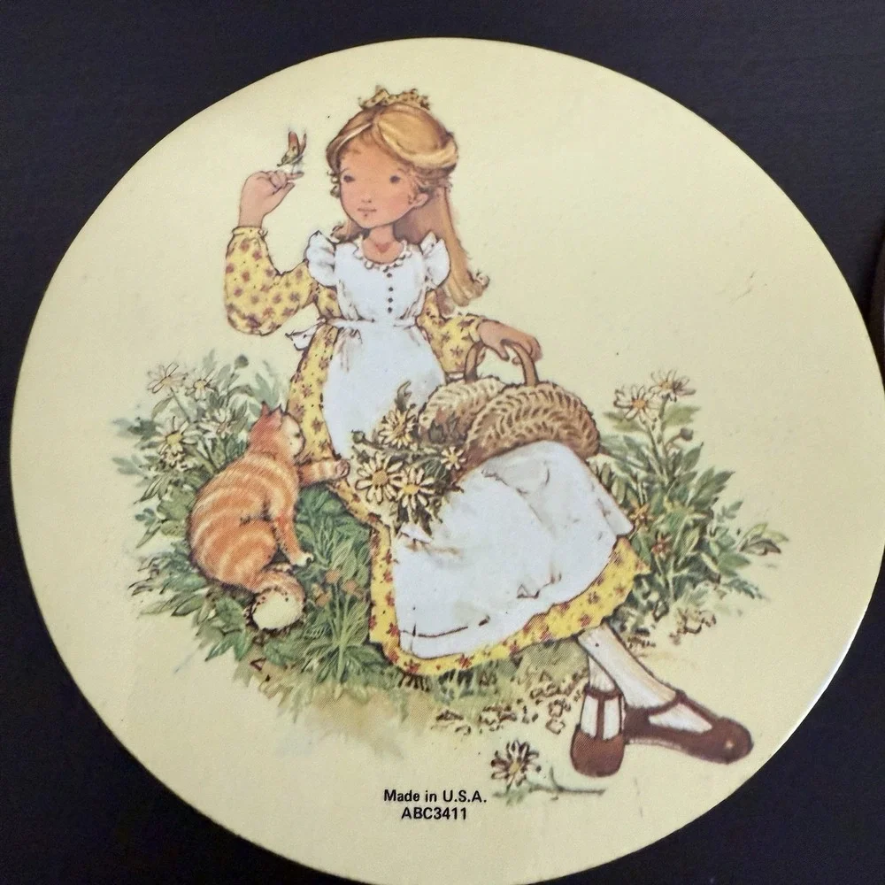 Vintage Holly Hobbie Coaster Set‎ (6) 70s 80s Cork Bottom Kitten Cat Flowers USA